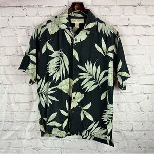 Island Republic silk Button-Down Camp Shirt Palm Print men M tropical beach